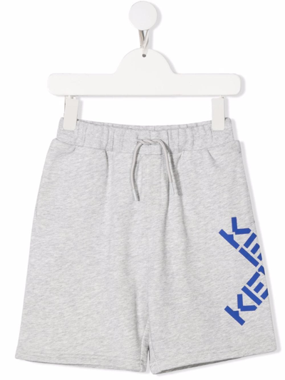 Kenzo Kids' Gray Melange Logo Sweatshorts In Grey