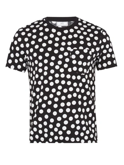 Ami Alexandre Mattiussi Polka-dot Print Crew-neck Cotton T-shirt In Black, White