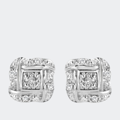 Haus Of Brilliance .925 Sterling Silver Round-cut Diamond Accent Swirl Square Knot Stud Earrings In White