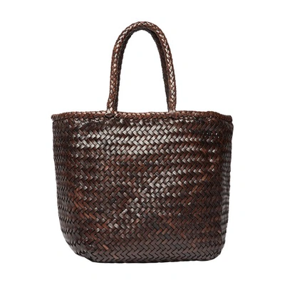 Dragon Diffusion Grace Small Woven Leather Basket Bag In 深棕色