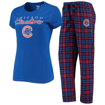Concepts Sport Women's Royal, Red Chicago Cubs Lodge T-shirt And Pants Sleep Set In Royal,red