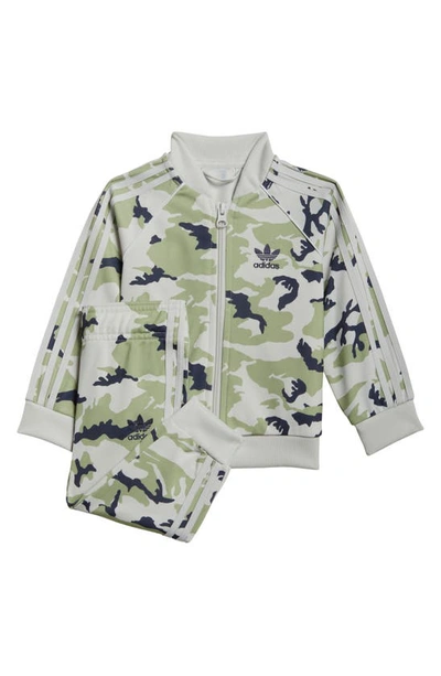 Adidas Originals Babies' Camouflage Recycled Track Suit In Grey/lime/navy
