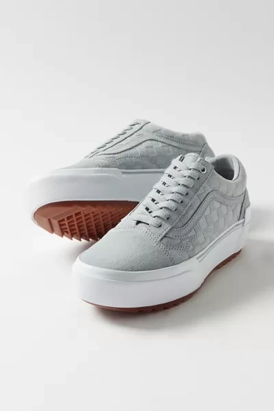 Vans Old Skool Stacked Embroidered Checkerboard Sneaker In Light Grey
