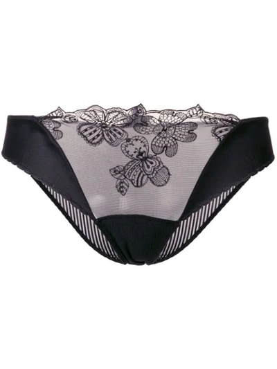 La Perla English Rose Floral Embroidered Briefs In Black