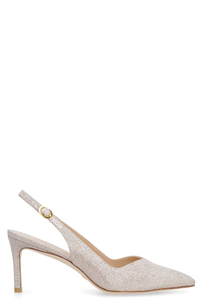 Stuart Weitzman Metallic-effect Pointed Leather Pumps In Poudre