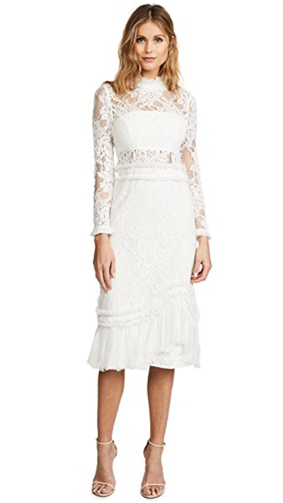 Alexis Anabella Mock-neck Long-sleeve Lace Sheath Dress In White