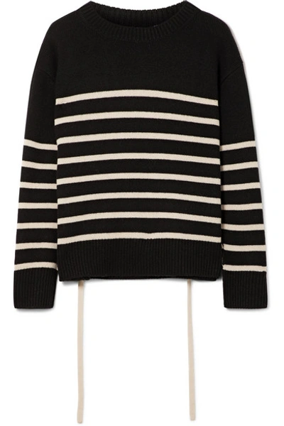 Vince Cashmere Stripe Boxy Crew Sweater In Black Chalk