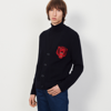 Sandro Tiger Appliqué Wool-blend Cardigan In Marine