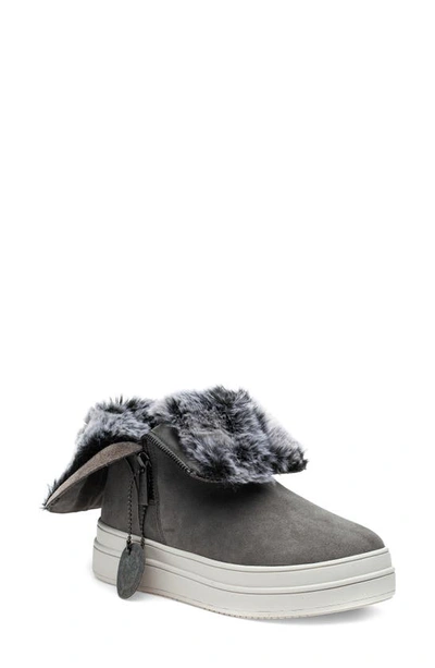 Jslides Tristan Faux Fur Platform Sneaker Bootie In Grey Suede