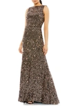 Mac Duggal Sequin Drape Back Trumpet Gown In Bronze