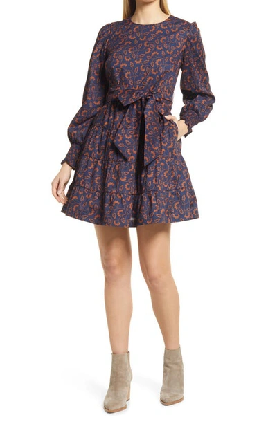 Boden Lyla Tiered Long Sleeve Dress In French Navy Floral