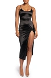 Jluxlabel Sleeveless Satin Bodycon Dress In Black
