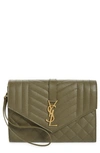 Saint Laurent Monogram Matelasse Leather Clutch In 3344 Khaki