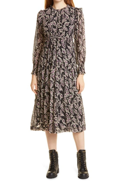 Ba&sh Gilda Leaf Print Long Sleeve Dress In Noir