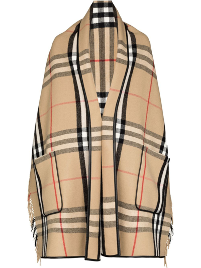 Burberry Wool And Cashmere Blend Checked Cape In Multi-colored