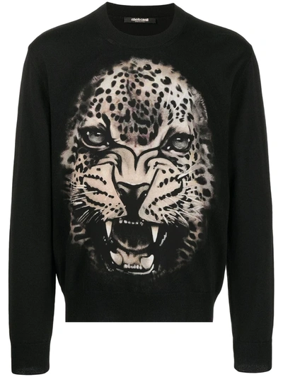 Roberto Cavalli Leopard-print Sweatshirt In Black