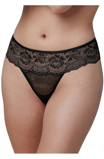 Skarlett Blue Unveil 3-pack Mesh Thongs In Black/ Gleam