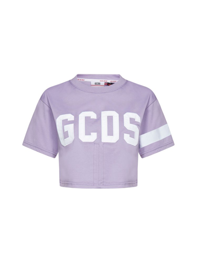 Gcds Logo-print Cropped T-shirt In Purple