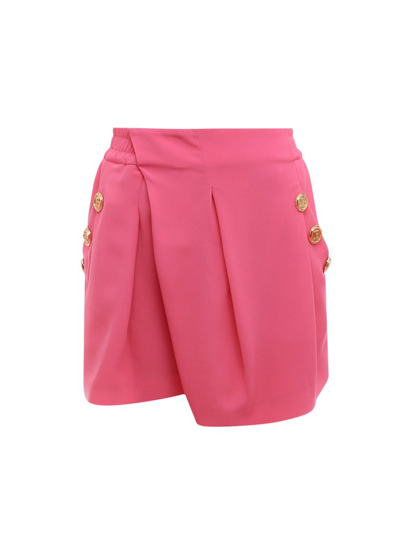 Balmain Logo Embossed Button Detail Crepe Draped Shorts In Pink