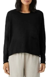 Eileen Fisher Organic Cotton & Linen Slub Pocket Knit Top In Black