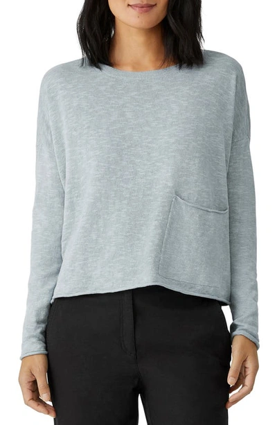 Eileen Fisher Organic Cotton & Linen Slub Pocket Knit Top In Frost