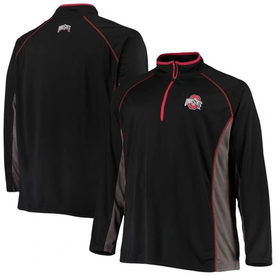 Profile Men's Black Ohio State Buckeyes Big And Tall Textured Raglan Quarter-zip Jacket