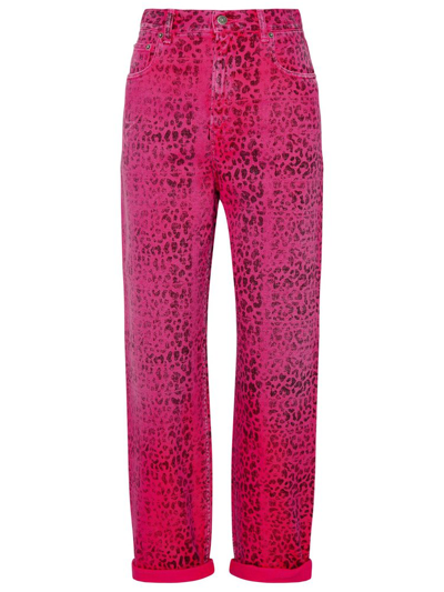 Golden Goose Leopard-print High-waisted Jeans In Fuchsia