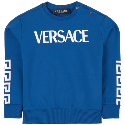 Versace Kids' Greca Logo Cotton Sweatshirt In Iris+bianco