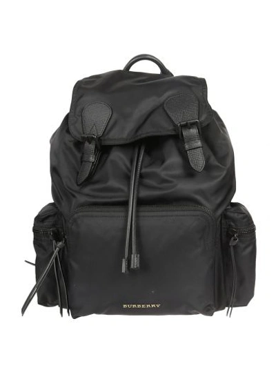 Burberry Logo Plaque Backpack In Black