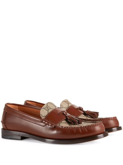 Gucci Kaveh Gg-canvas And Leather Loafers In Beige