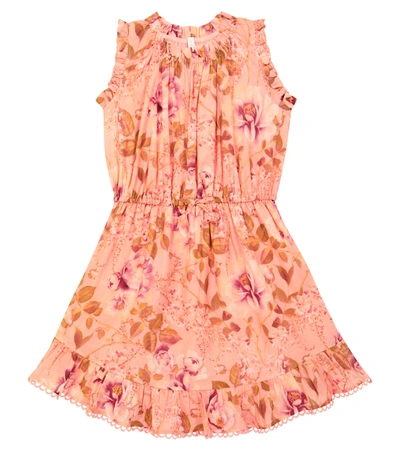 Zimmermann Kids' Floral-print Ruffle Mini Dress In Pink