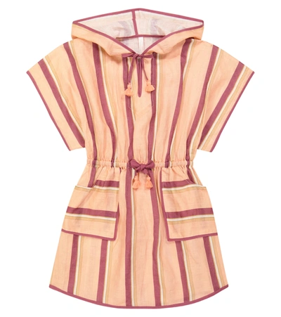Zimmermann Kids' Rosa Stripe Hooded Linen Dress In Rose Stripe