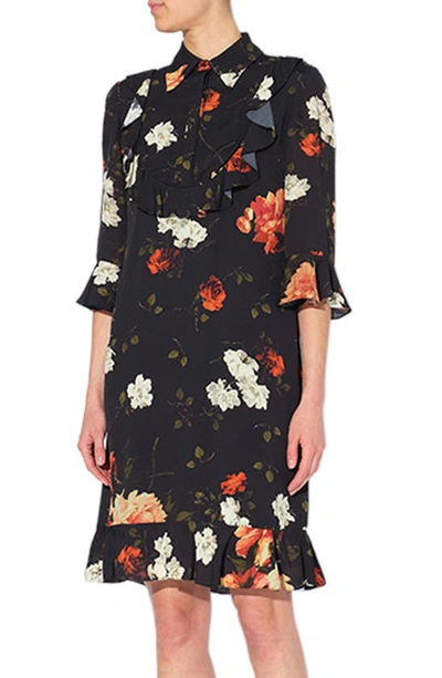 Erdem Bell Sitwell Bloom Floral Print Crepe Dress In Black / Pink