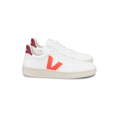 Veja V-10 Colorblock Leather Low-top Sneakers In White