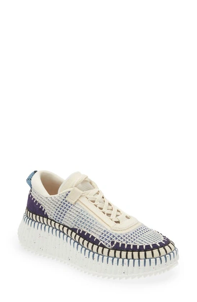 Chloé Nama Stitch Walking Sneakers In Blue,white