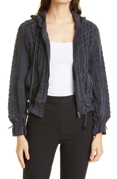 Kobi Halperin Lynne Mixed Knit Zip-up Sweater In Navy