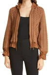 Kobi Halperin Lynne Mixed-knit Zip-up Sweater In Camel