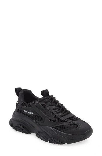 Steve Madden Possession Chunky-soled Mesh And Faux-leather Trainers In Black