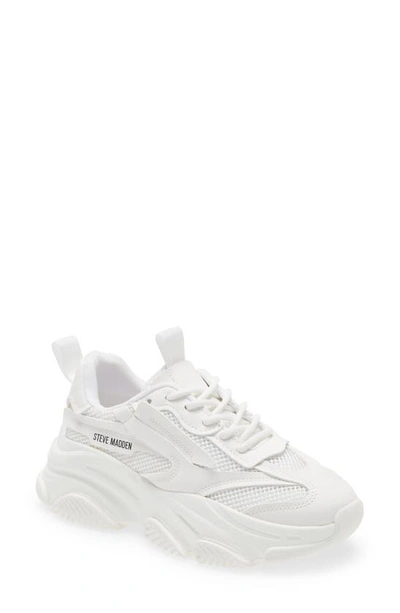 Steve Madden Possession Chunky-soled Mesh And Faux-leather Trainers In White