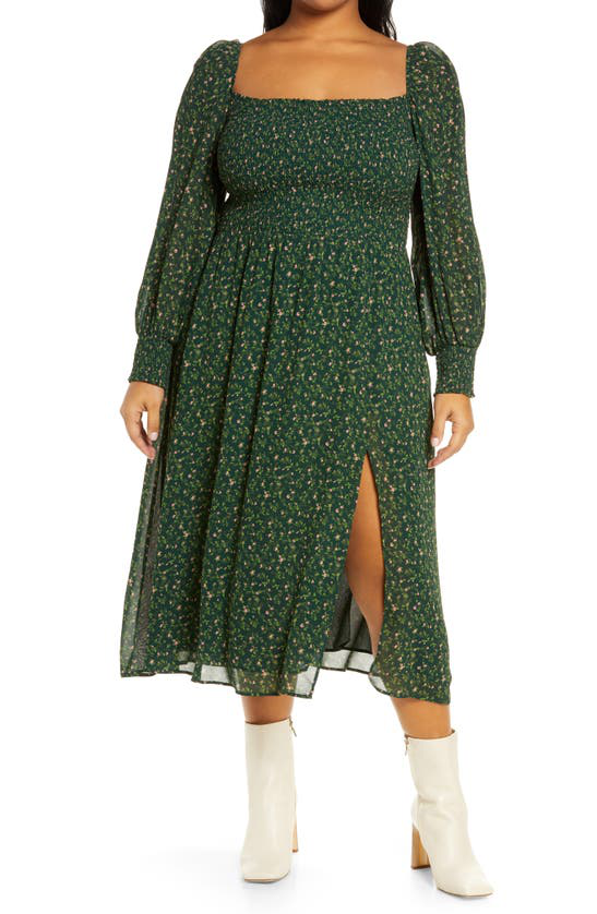 Reformation Cello Floral Long Sleeve Midi Dress In Coriander | ModeSens