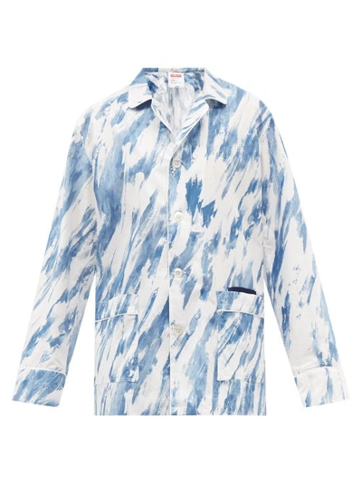 Umit Benan B+ Getty Brushstroke-print Cotton-poplin Pyjama Shirt In Blue White