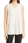 Eileen Fisher Silk Georgette Crepe Pleated Tank In Bone In Beige