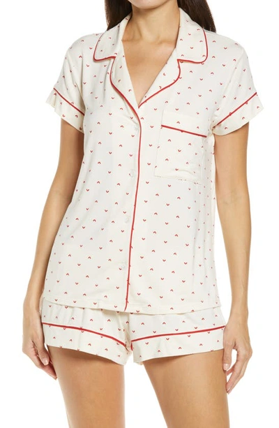Eberjey Sleep Chic Short Pajamas In Envelope Heart-bone/ Haute Red