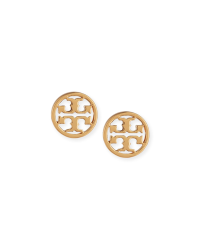 Tory Burch Logo Circle Stud Earrings In Rose Gold