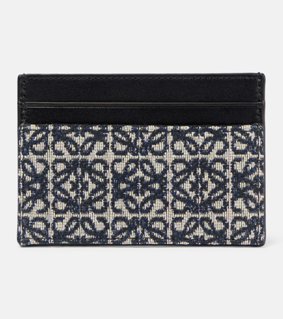 Loewe Anagram Leather And Canvas-jacquard Cardholder In Navy Black
