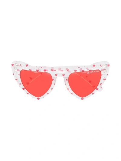 Monnalisa Kids' Embellished Heart-shaped Sunglasses In Rosso