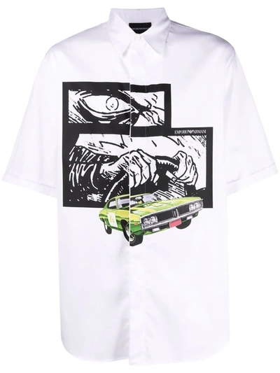 Emporio Armani Sketch-print Short-sleeved Shirt In White
