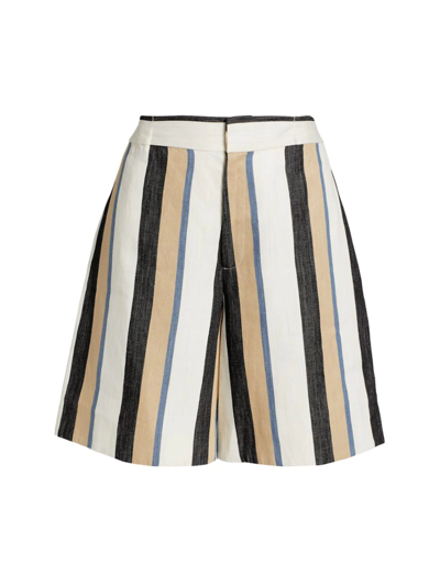 Co Striped Linen Trouser Shorts In Beige Multi