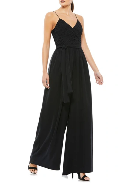 Mac Duggal Pleated Wide Leg Jumpsuit In Black