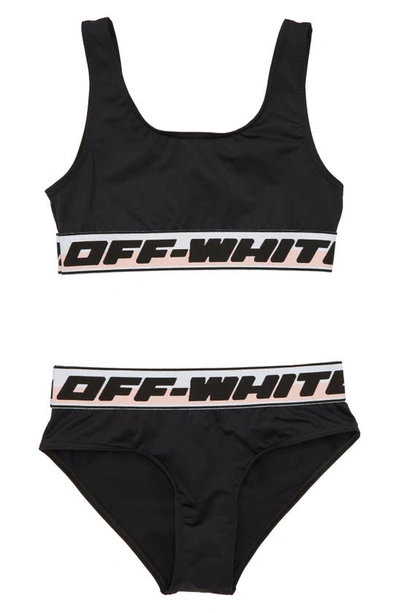 Off-white Kids' Little Girl's & Girl's 2-piece Logo Band Bikini In Black